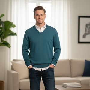 Classic Men's Teal V-Neck Sweater